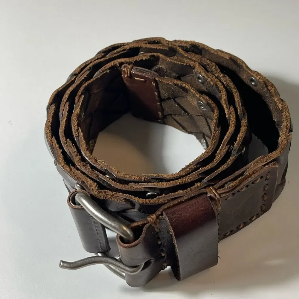🔴American Eagle Outfitters Braided Distressed Leather Belt with Silver Studs
